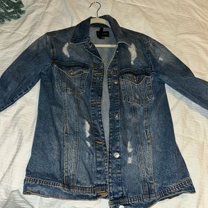 Stradivarius Destressed Denim Jacket - Slightly Oversized